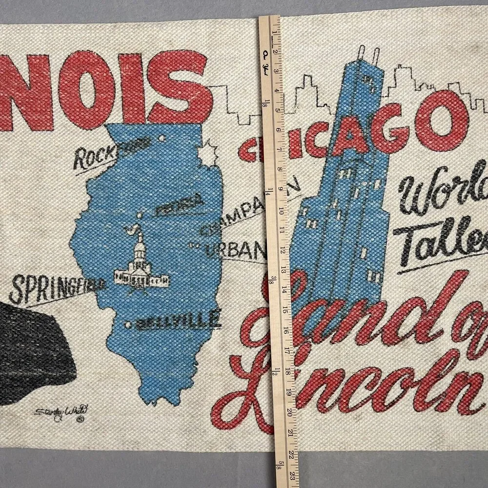 Illinois Burlap Canvas Tapestry Banner Table Square 42in‎ X 24in